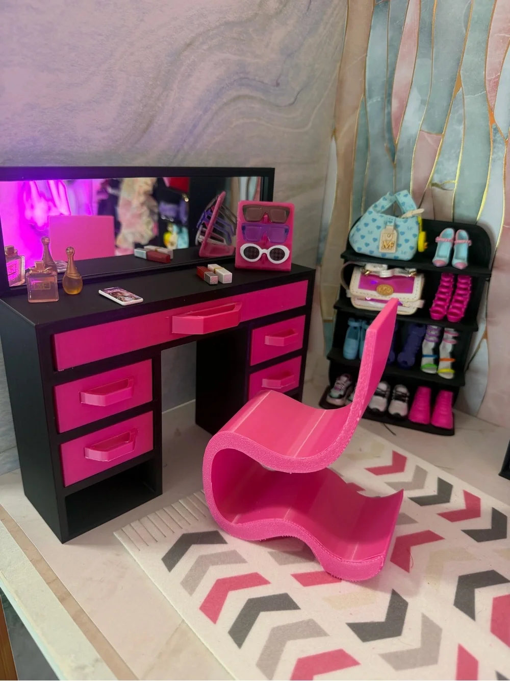 Barbie Vanity Makeup Table with Mirror and Chair | 11.5 Inch Doll Furniture